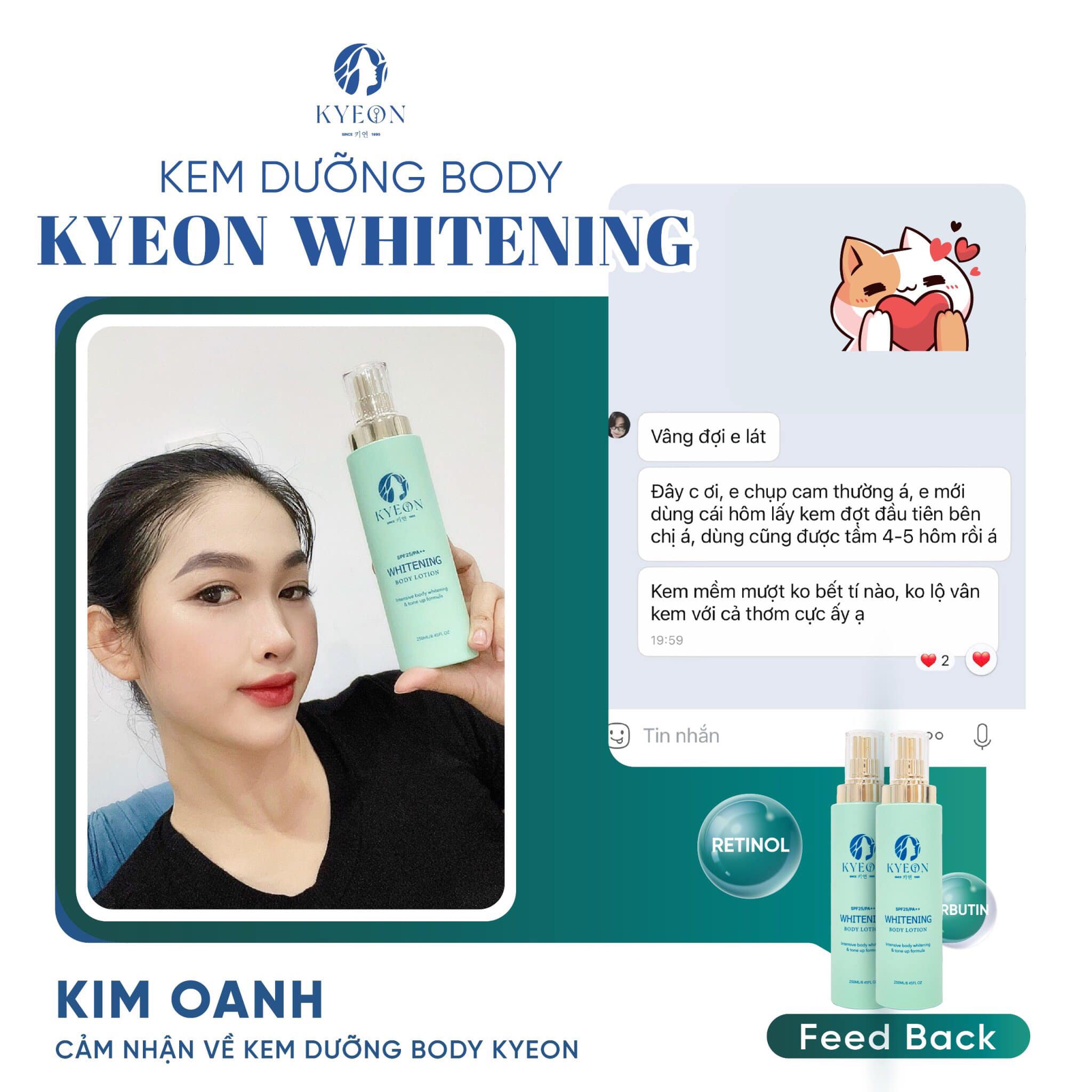 Dưỡng trắng da Kyeon Whitening Body Lotion 11 Feedback của khách hàng Ms. Kim Oanh về Dưỡng trắng da Kyeon Whitening Body Lotion Hàn Quốc