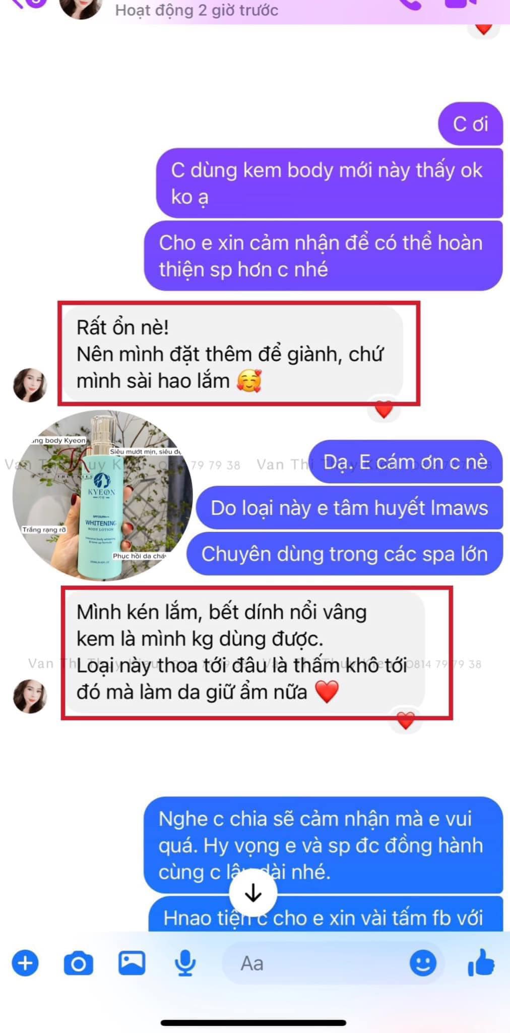 Phản hồi của khách hàng sau khi sử dụng kem dưỡng trắng toàn thân KYEON giúp da đều màu, sáng khỏe, mềm mại rõ rệt. 