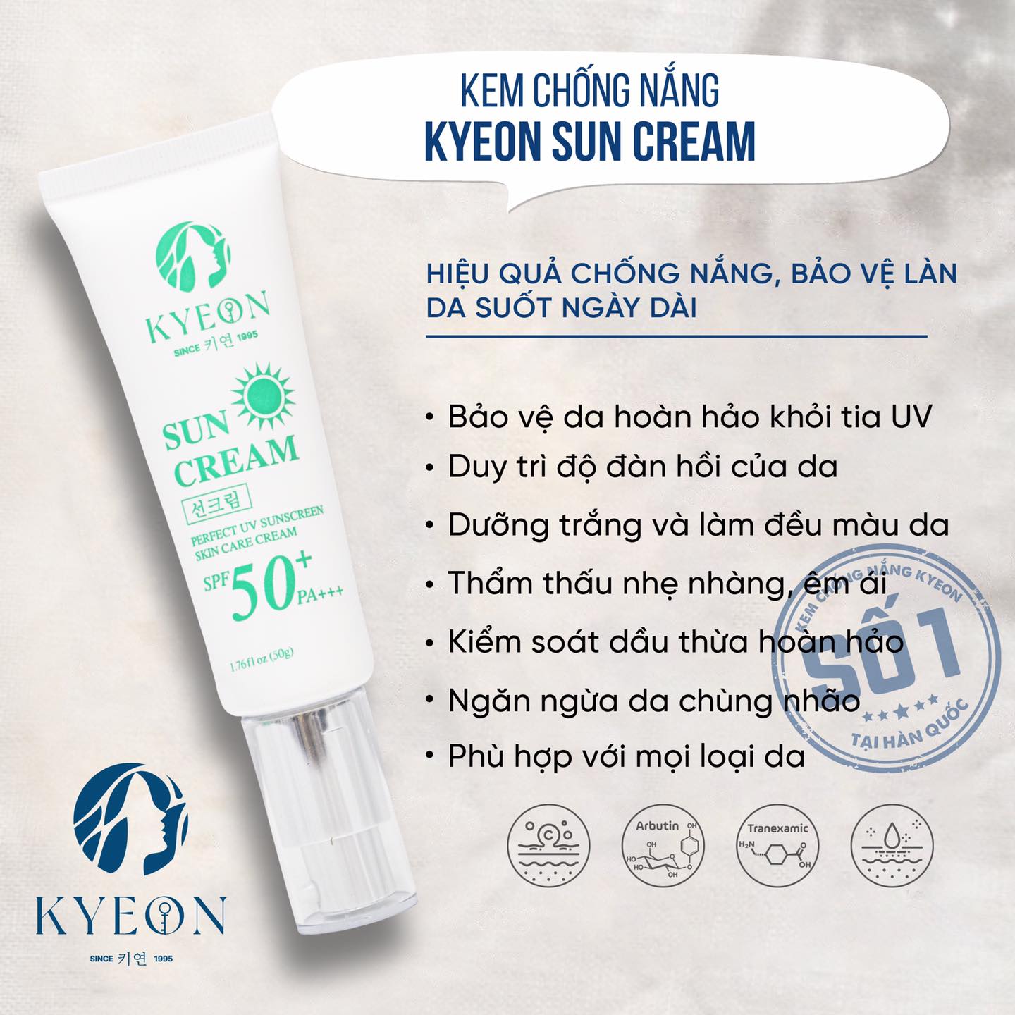 Kem chống nắng KYEON PERFECT UV SunCream Skin Care Cream SPF 50+ PA+++ – “Hàng rào vàng” bảo vệ da trong mùa hè 2 Kem chống nắng Kyeon được đánh giá là dòng kem chống nắng vật lý lai hoá học - sản phẩm best choice cho mọi làn da, kể cả làn da nhạy cảm hoặc đang treatment.