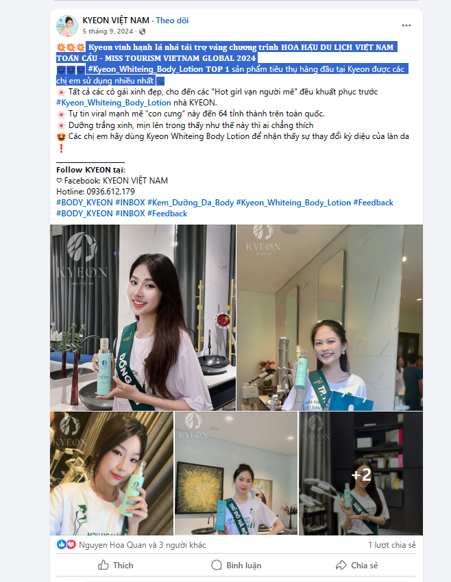 Kyeon Whitening Body Lotion – Bí quyết dưỡng trắng da hiệu quả, an toàn cho phái đẹp 3 Kyeon vinh hạnh là nhà tài trợ vàng chương trình Hoa hậu du lịch Việt Nam toàn cầu - Miss Tourism Vietnam Global 2024