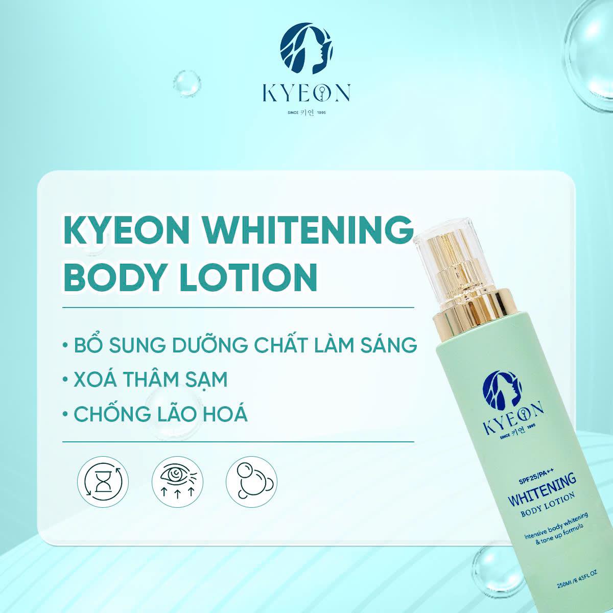 Combo chăm sóc da sau tắm trắng với Kyeon Whitening Body Lotion & SunCream 1 Bộ sản phẩm Kyeon chăm sóc da sau tắm trắng giúp làn da duy trì trắng sáng lâu dài