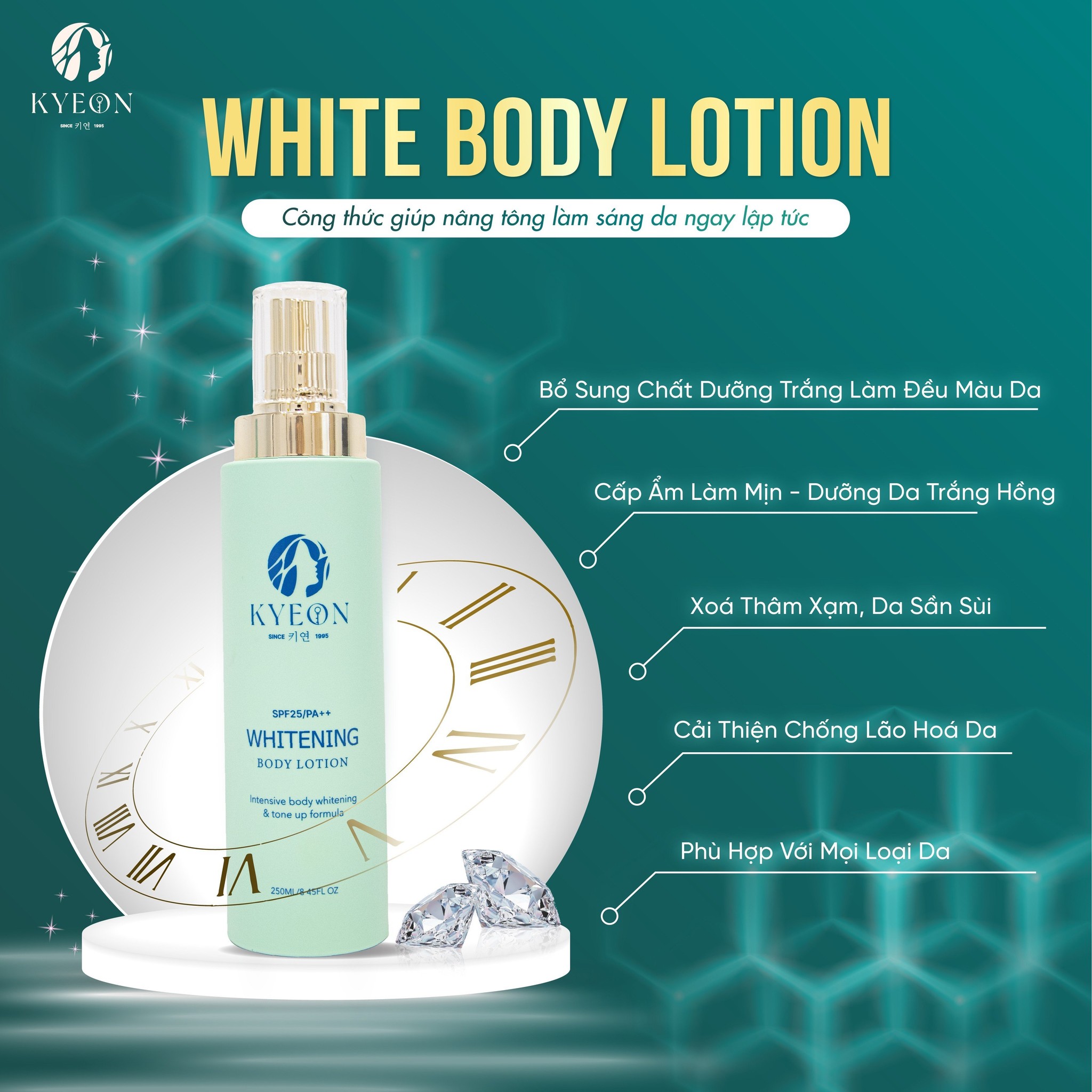 Combo chăm sóc da sau tắm trắng với Kyeon Whitening Body Lotion & SunCream 3 Sử dụng Kyeon Whitening Body Lotion mỗi ngày để dưỡng trắng và cấp ẩm sau tắm trắng
